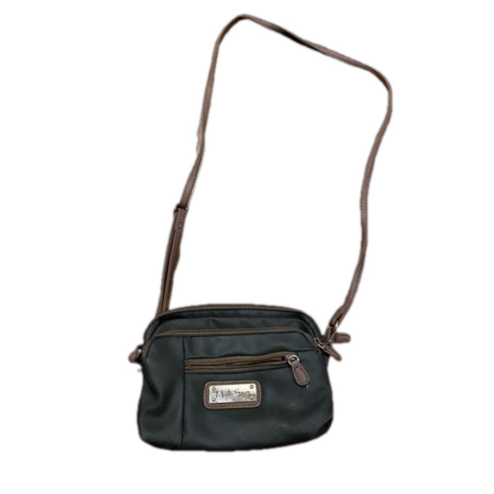 MultiSac Mini Dynamic Crossbody Bag Black Brown Trim Multi Pocket Organizer
